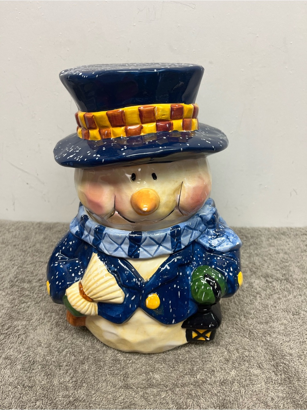 Ceramic Snowman Cookie Jar 11.5”x6.5”x5” Winter Home Decor Stoneware Kitchen
